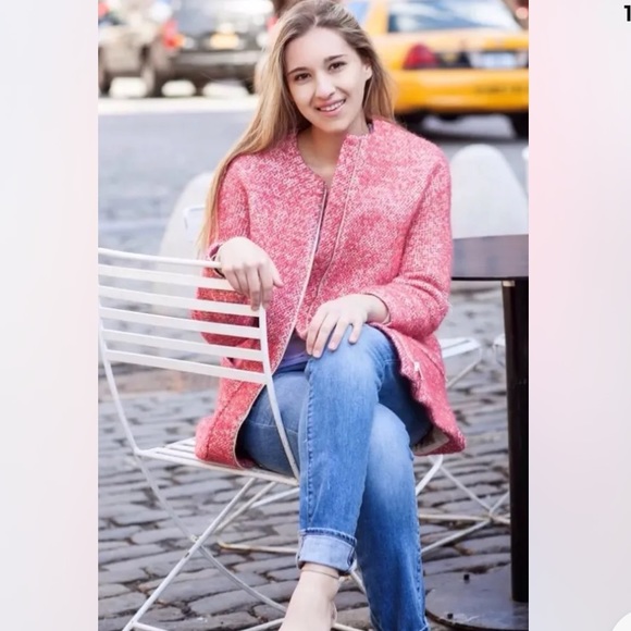 Zara Raspberry Pink & Cream Boulce Tweed Jacket XS - Picture 5 of 14